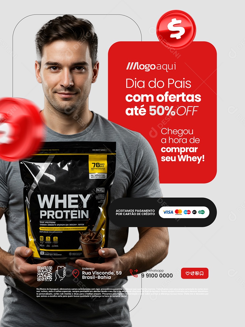 Ofertas Dia dos Pais Loja de Suplementos Comprar seu Whey Social Media PSD Editável