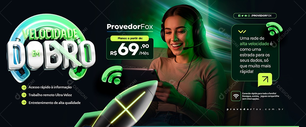 Carrossel Velocidade em Dobro Provedor de Internet Planos Social Media PSD Editável