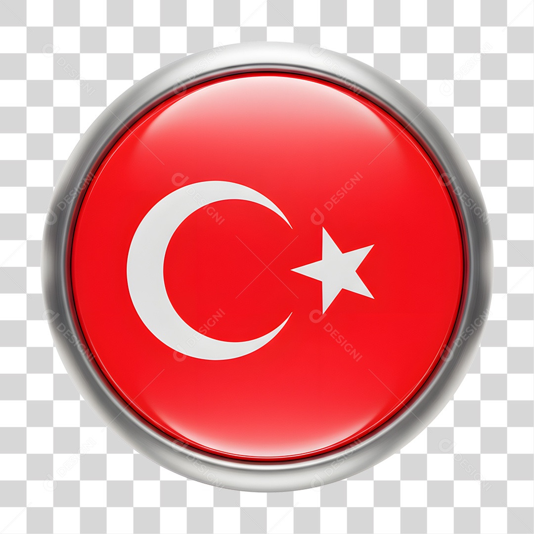Botão com Bandeira da Turquia PNG Transparente
