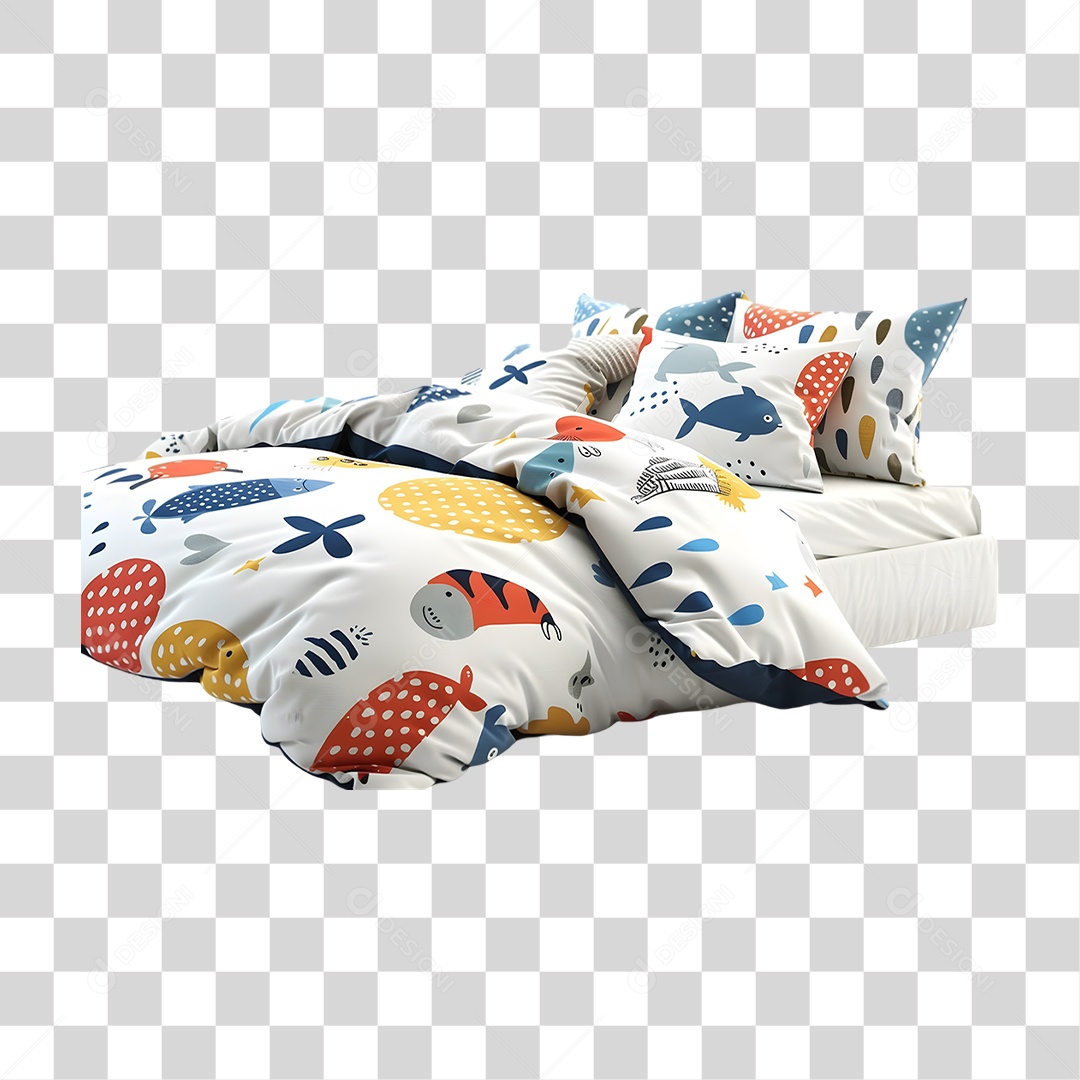 Cama com Travesseiro e Cobertas PNG Transparente