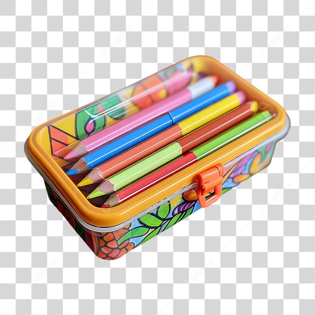 Caixa com Lápis de Cor PNG Transparente