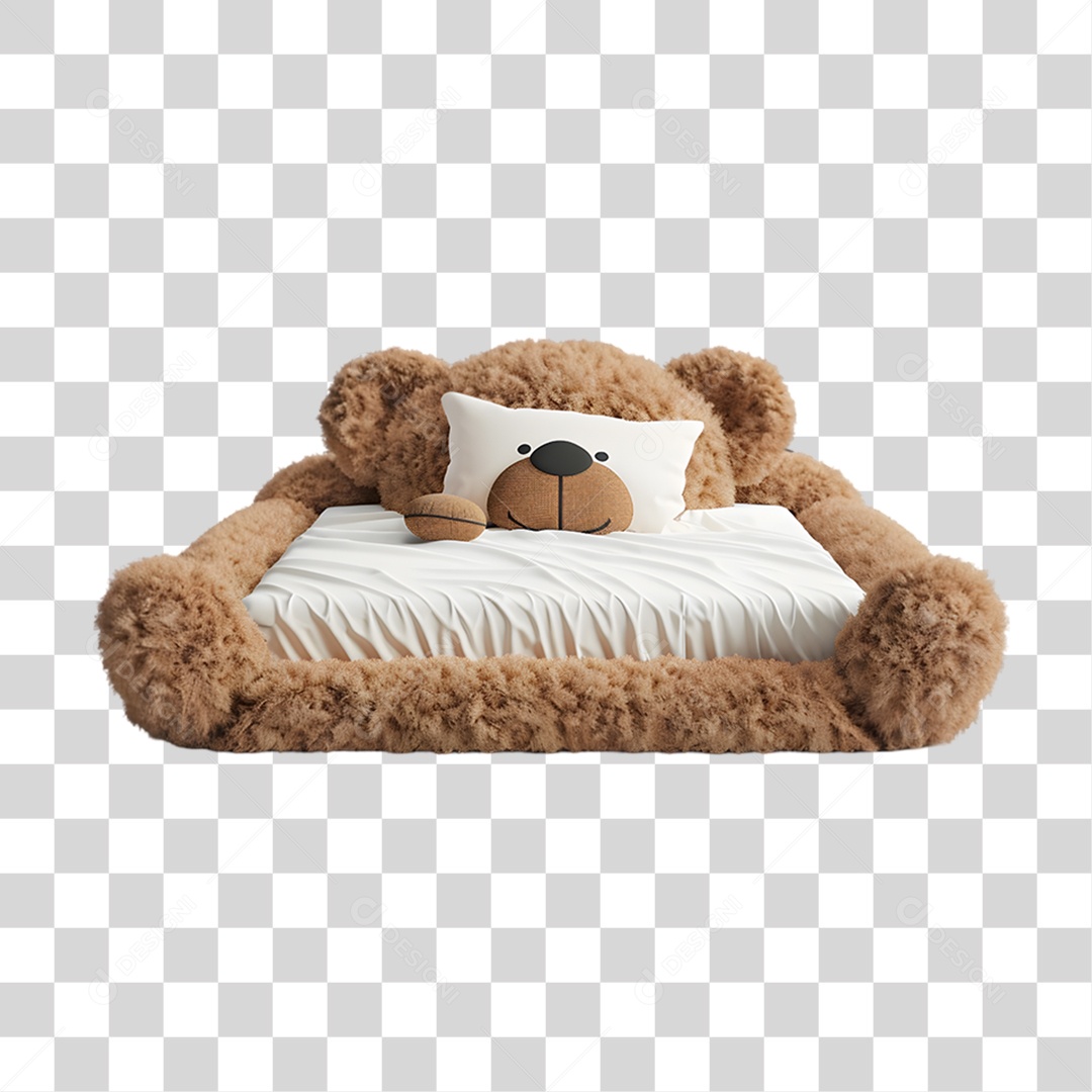 Cama com Travesseiro e Cobertas Urso PNG Transparente