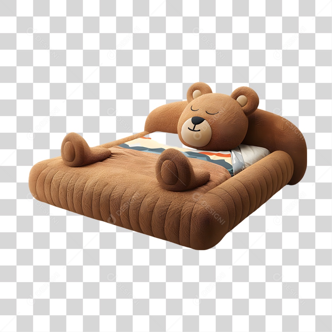 Cama com Travesseiro e Cobertas Urso PNG Transparente