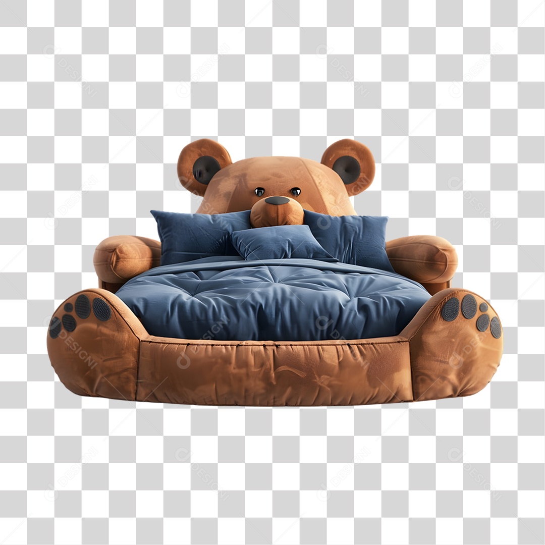 Cama com Travesseiro e Cobertas Urso PNG Transparente