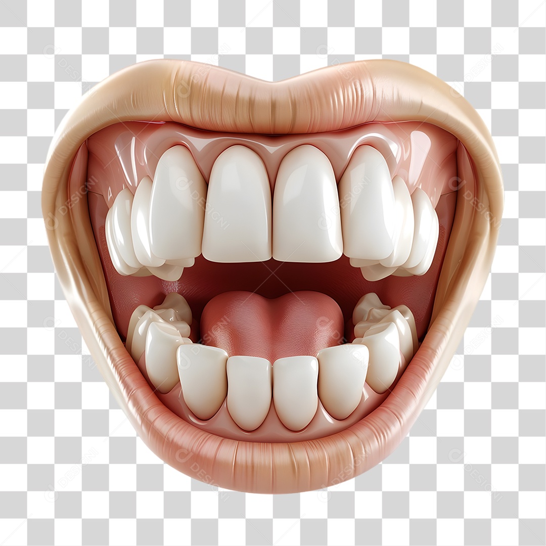 Elemento 3D Boca Aberta Dentes PNG Transparente