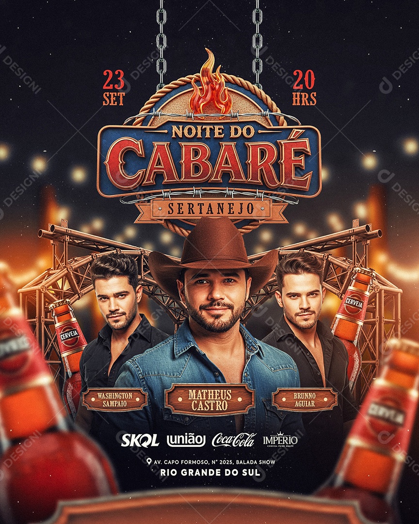 Flyer Noite do Cabaré Sertanejo Social Media Feed PSD Editável
