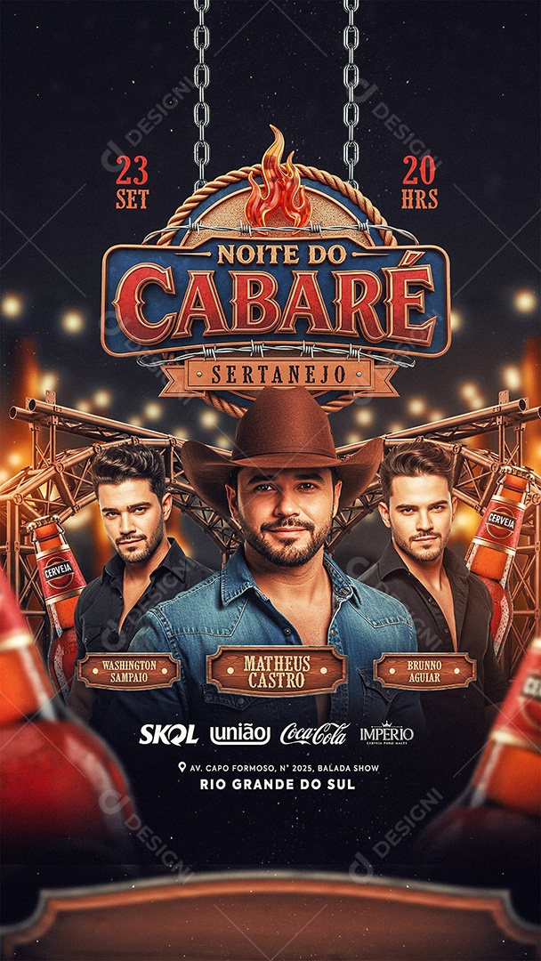 Flyer Noite do Cabaré Sertanejo Social Media Story PSD Editável