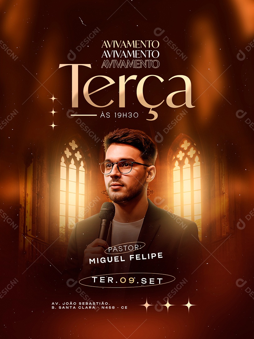 Flyer Gospel Avivamento Terça Social Media PSD Editável