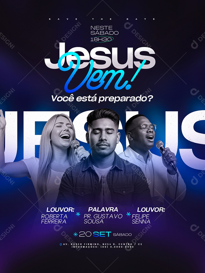 Flyer Gospel Jesus Vem Você Está Preparado Social Media PSD Editável