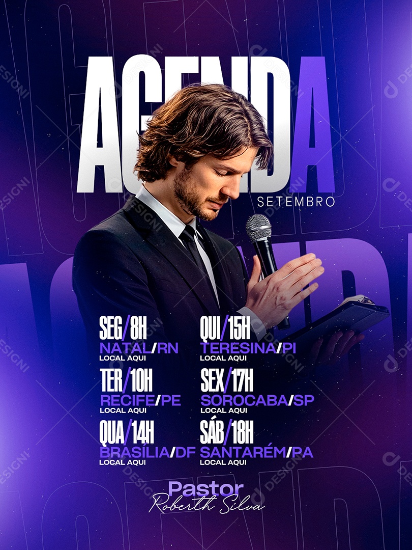 Flyer Gospel Agenda Setembro Pastor Roberth Silva Social Media PSD Editável