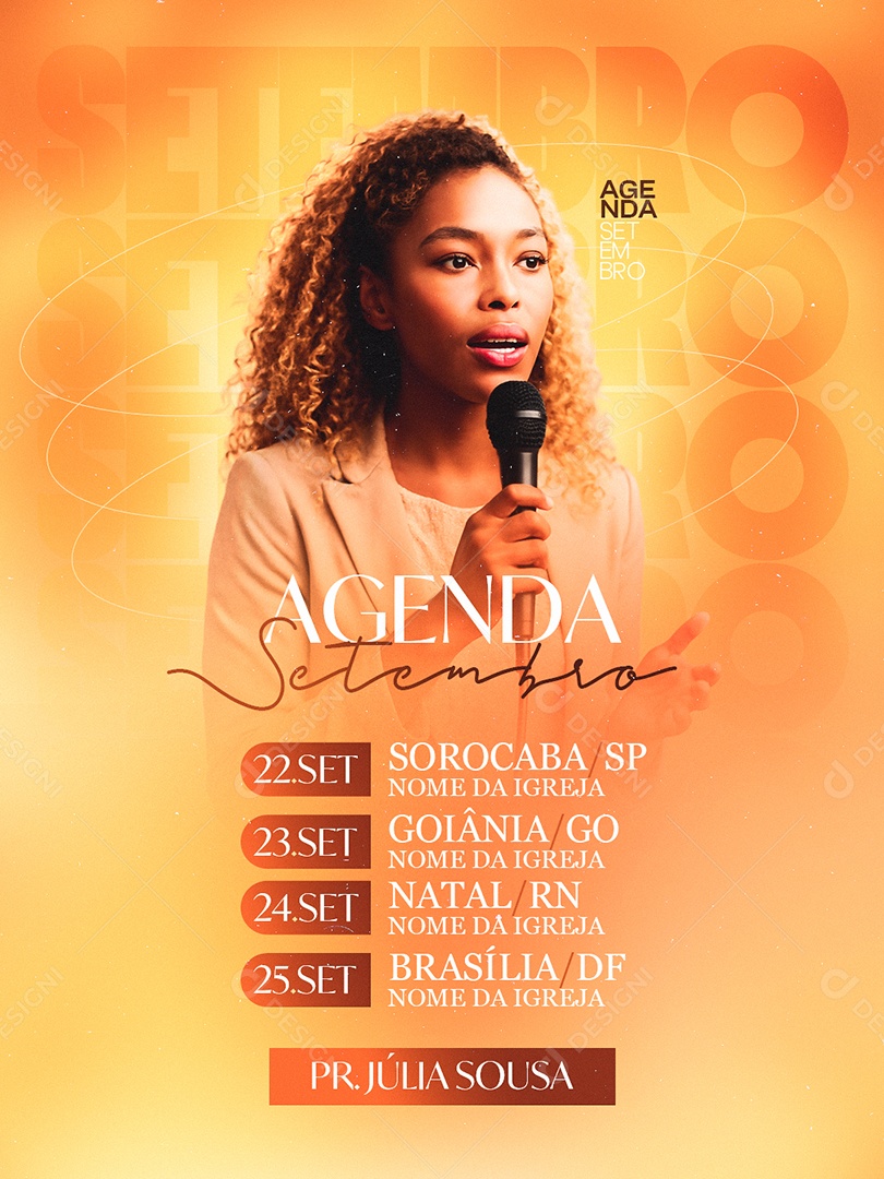 Flyer Gospel Agenda Setembro Pr Júlia Sousa Social Media PSD Editável