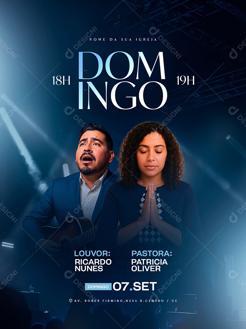 Flyer Gospel Domingo Social Media PSD Editável