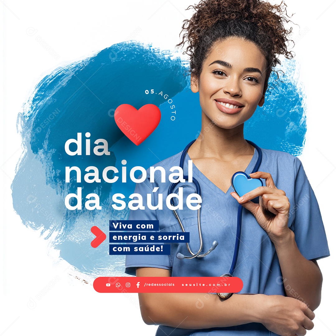Dia Nacional da Saúde 05 de Agosto Viva com Energia Social Media PSD Editável