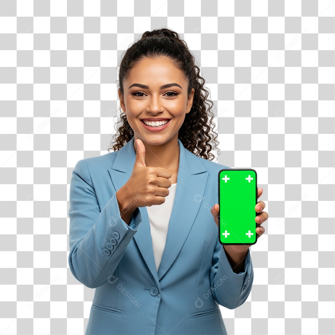 Vereadora Segurando Celular com Chroma Key PNG Transparente