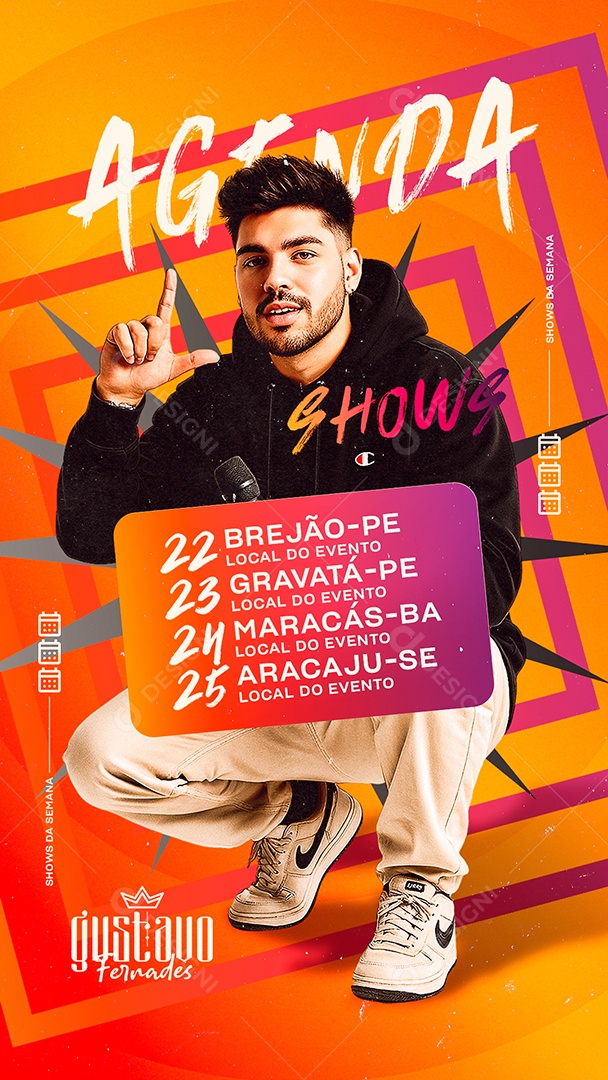 Story Flyer Agenda Shows Gustavo Fernades Social Media PSD Editável