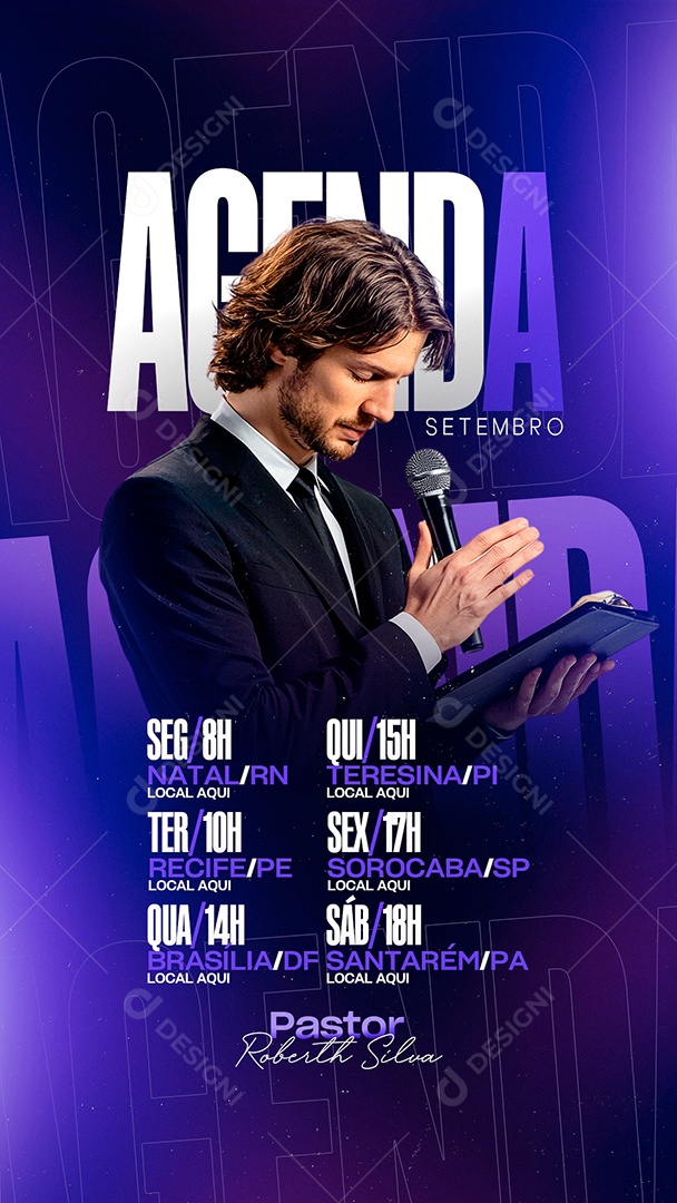 Story Flyer Gospel Agenda Setembro Pastor Roberth Silva Social Media PSD Editável