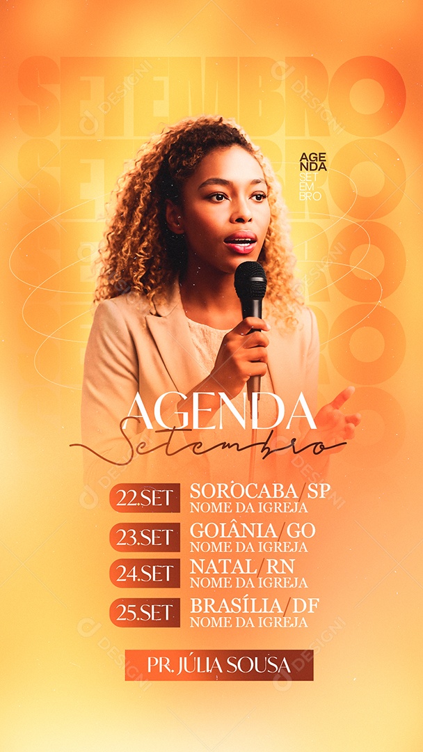 Story Flyer Gospel Agenda Setembro Pr Júlia Sousa Social Media PSD Editável