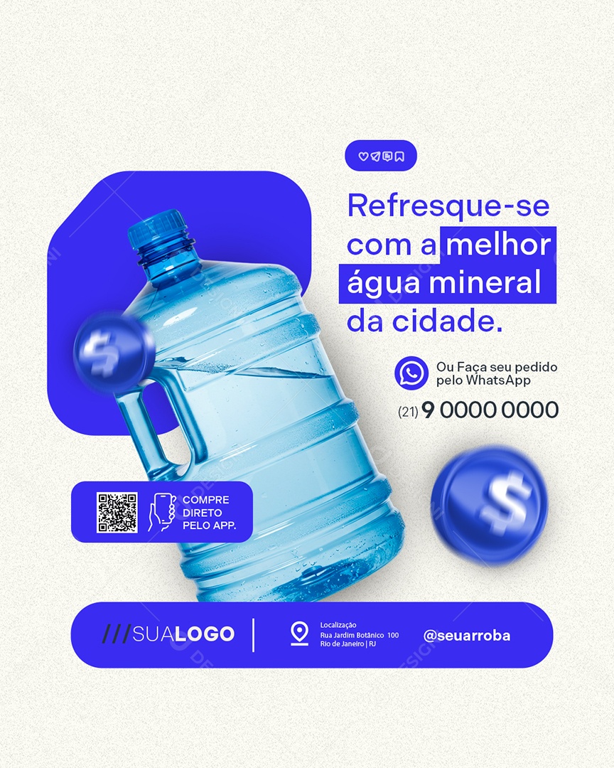 Distribuidora de Água Refresque-Se com a Melhor Água Mineral Social Media PSD Editável