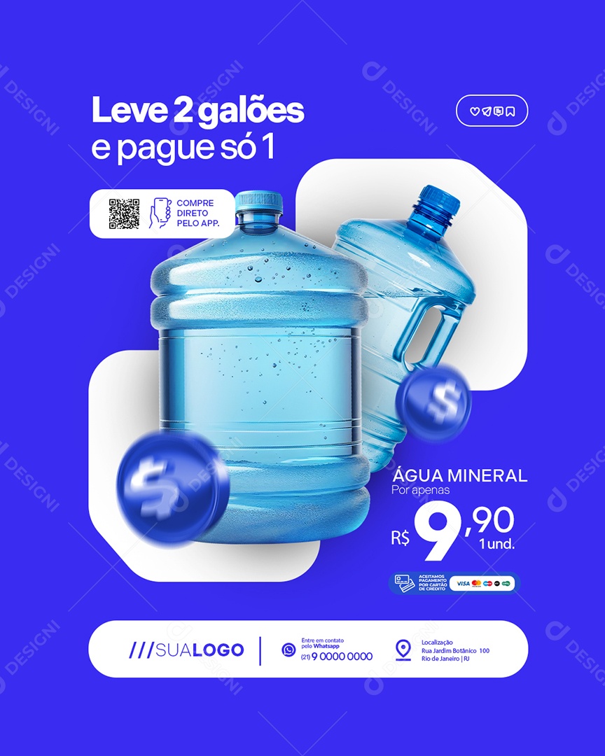 Distribuidora de Água Leve Dois Galões e Pague Só Um Social Media PSD Editável