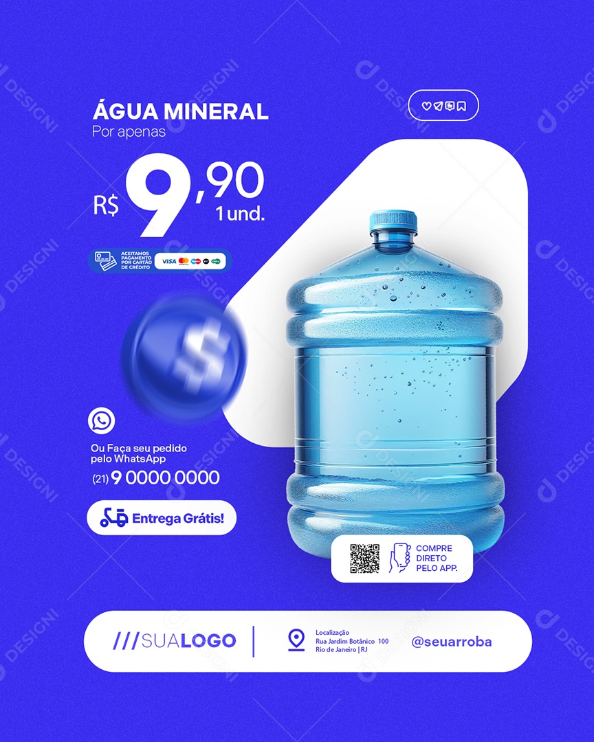 Distribuidora de Água Faça Seu Pedido Água Mineral Social Media PSD Editável