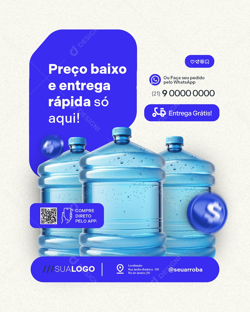 Distribuidora de Água Preço Baixo e Entrega Rápida Social Media PSD Editável