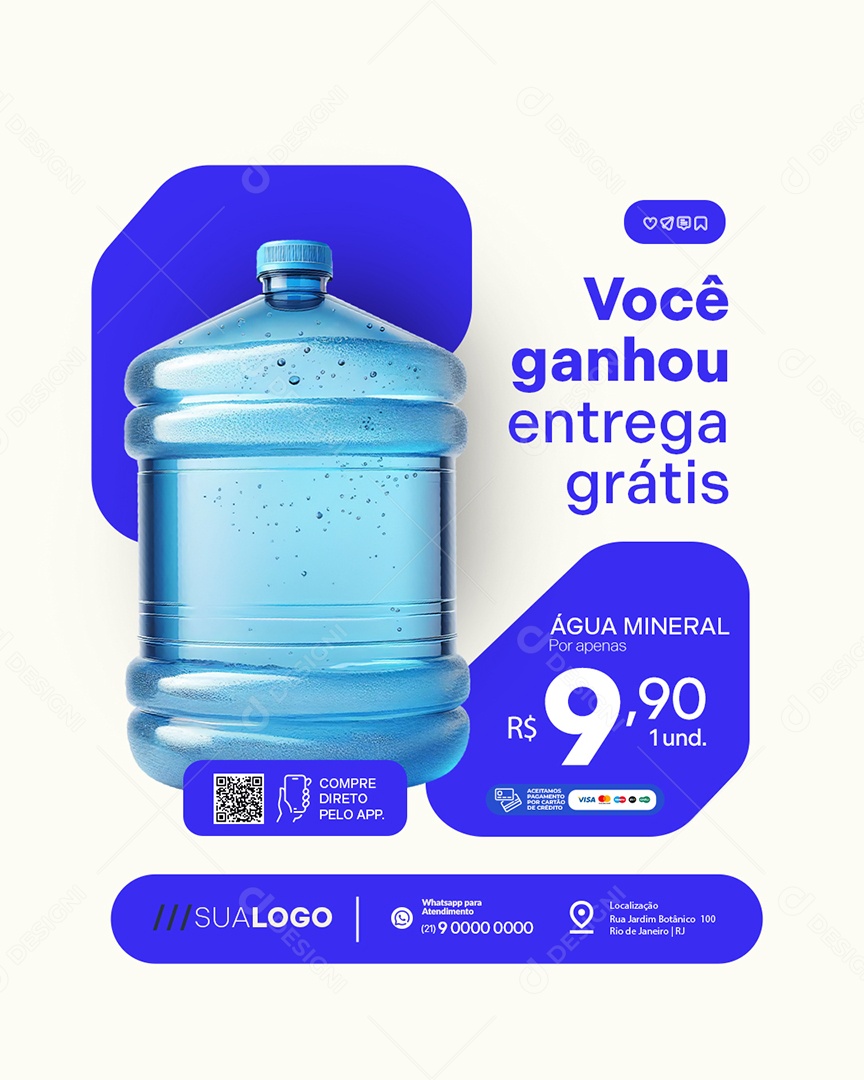 Distribuidora de Água Você Ganhou Entrega Grátis Social Media PSD Editável