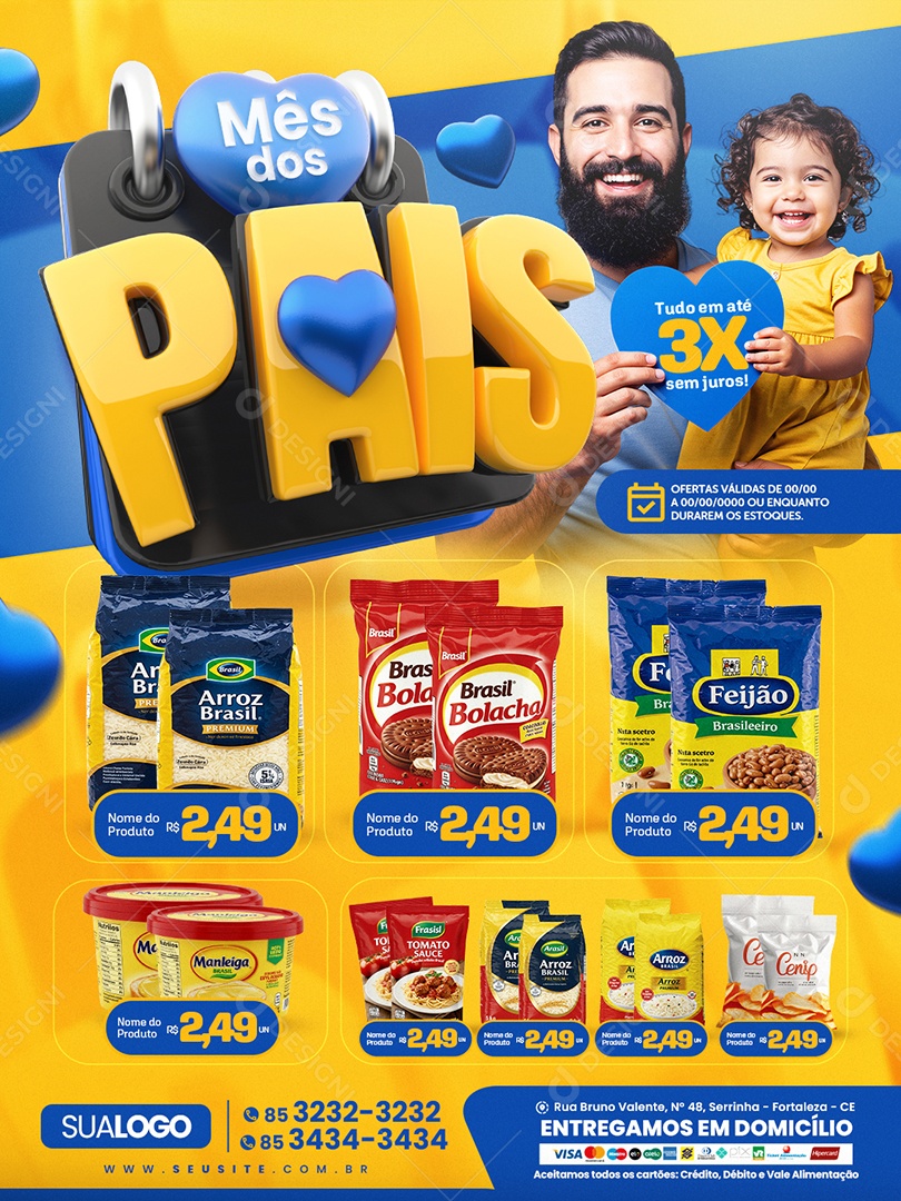 Tabloide Pais Mercado Tudo em Até 3x Sem Juros Social Media PSD Editável