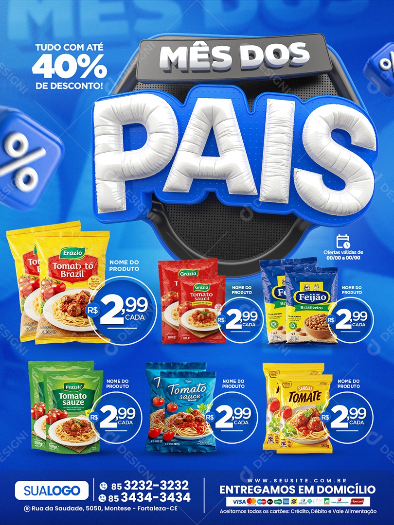 Tabloide Pais Mercado Tudo com Até 40% de Desconto Social Media PSD Editável