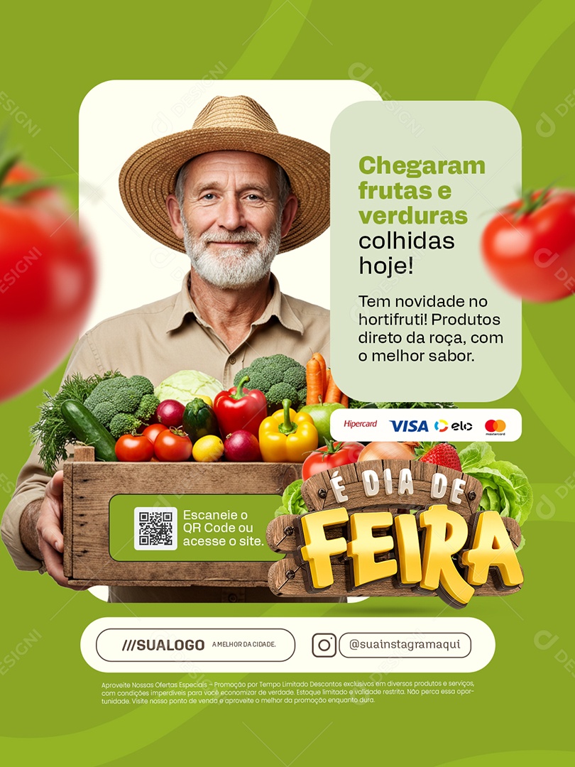 É Dia de Feira Chegaram Frutas e Verduras Social Media PSD Editável
