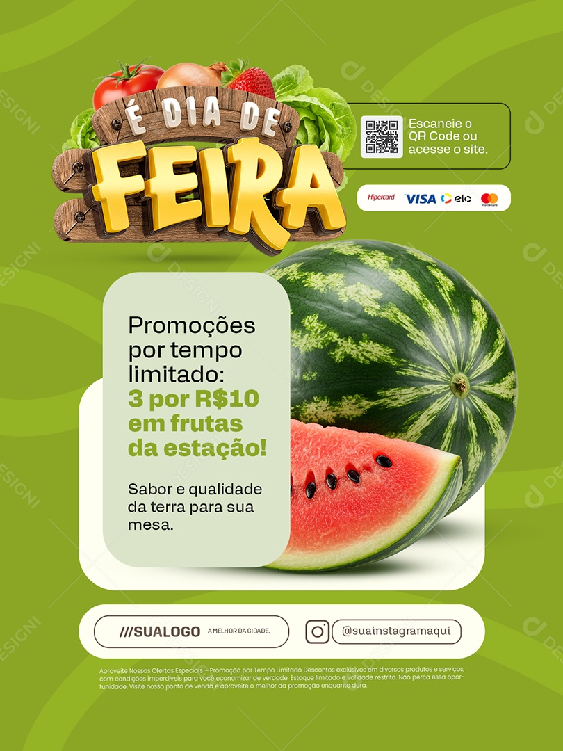 É Dia de Feira Melancia Promoções Social Media PSD Editável