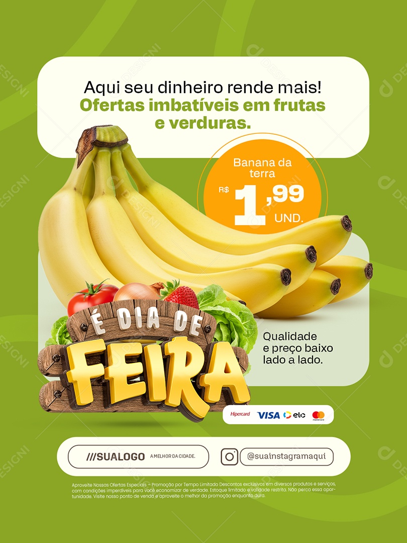 É Dia de Feira Banana da Terra Social Media PSD Editável