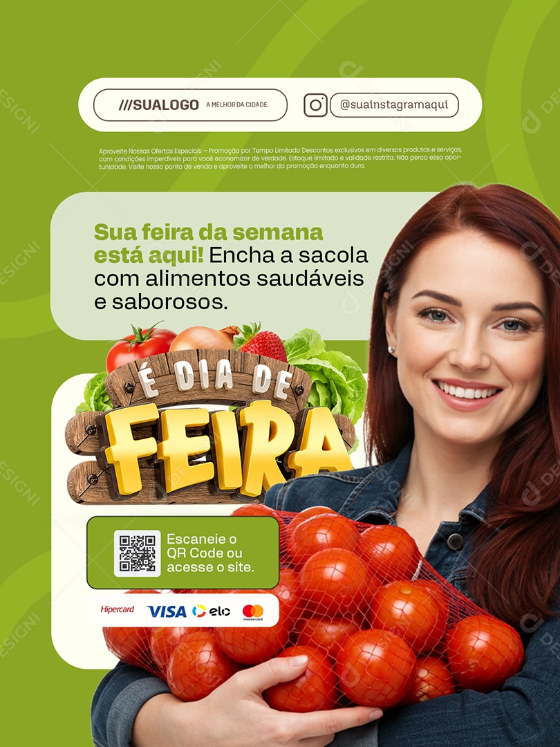 É Dia de Feira Alimentos Saudáveis e Saborosos Social Media PSD Editável