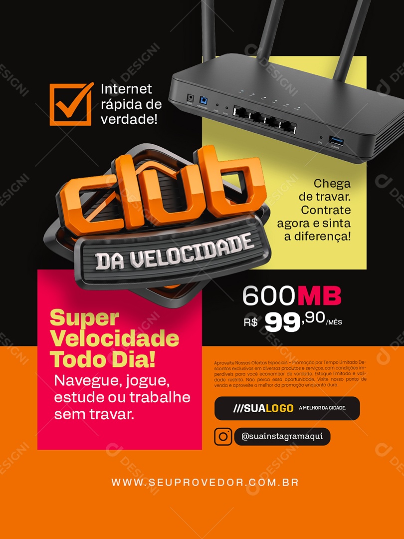 Club da Velocidade Provedor de Internet Super Velocidade Social Media PSD Editável