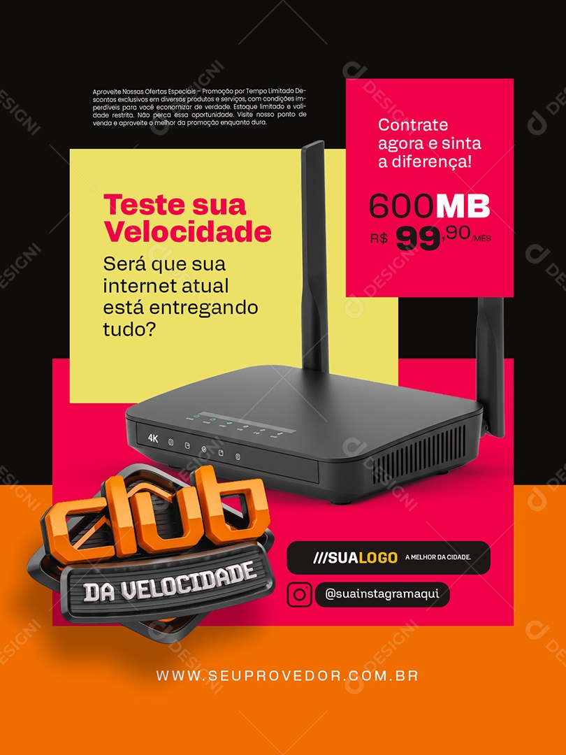 Club da Velocidade Provedor de Internet Teste sua Velocidade Social Media PSD Editável