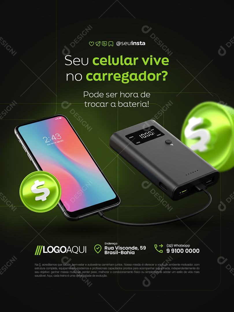 Manutenção Celular Seu Celular Vive no Carregador Social Media PSD Editável