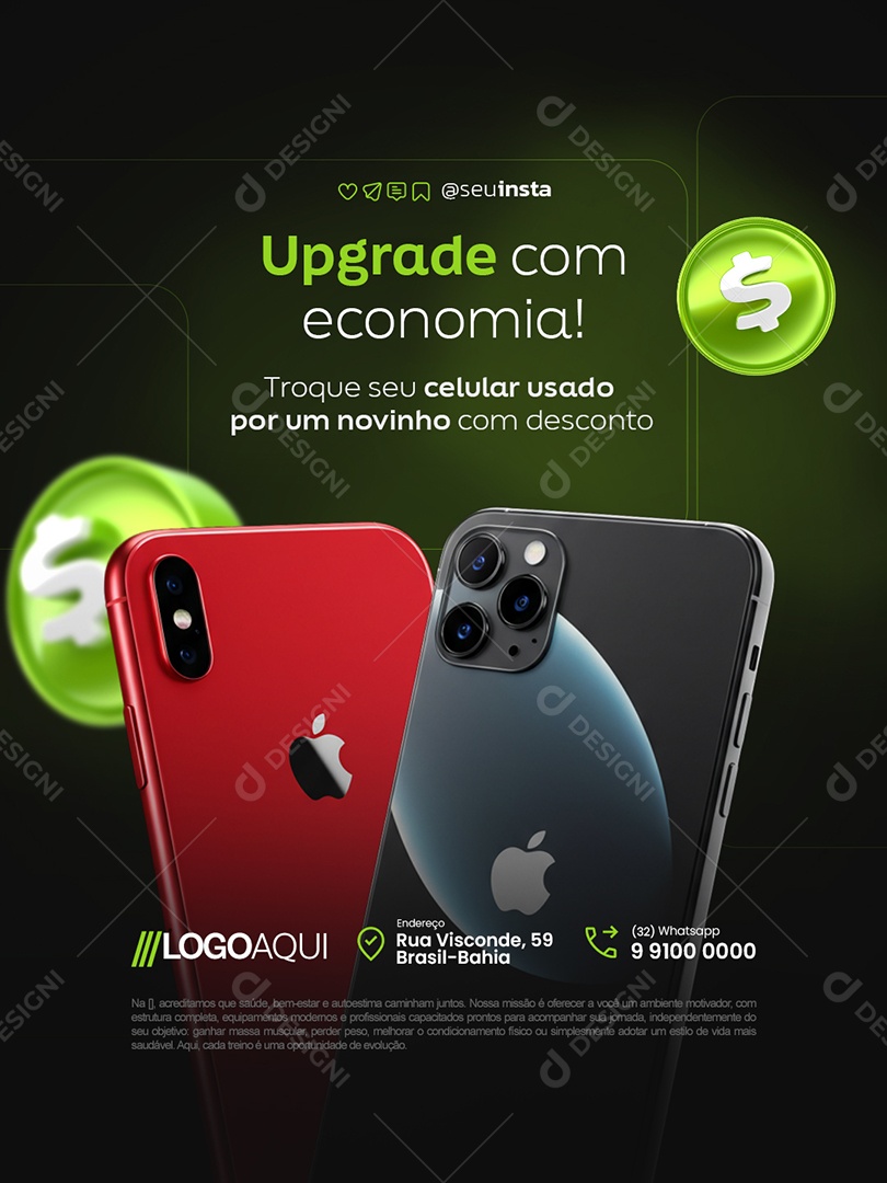Manutenção Celular Upgrade com Economia Social Media PSD Editável