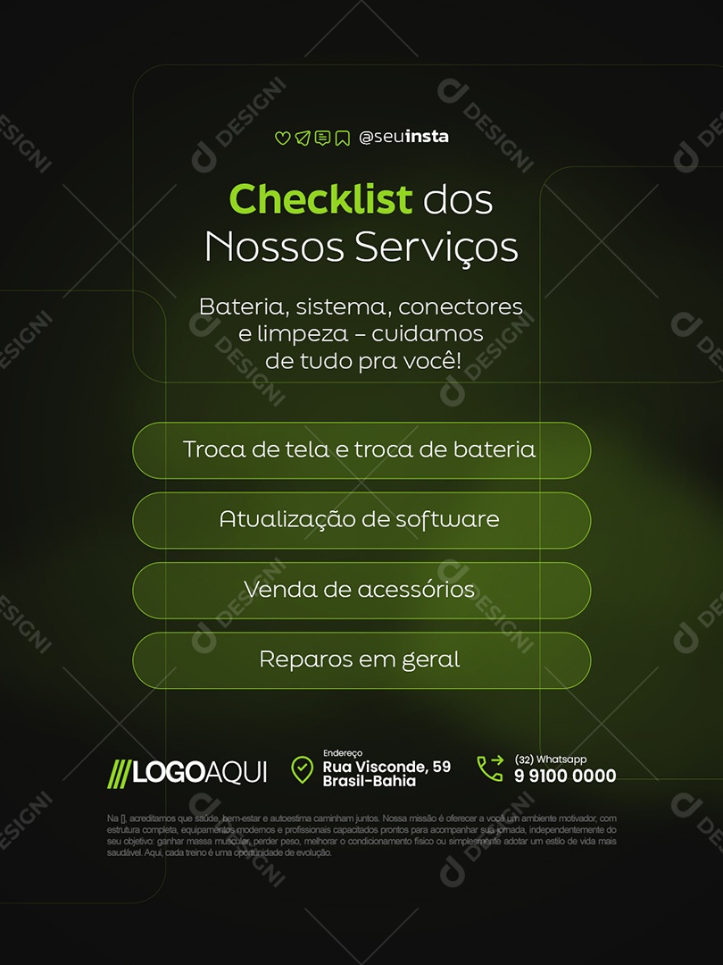 Manutenção Celular Checklist dos Nossos Serviços Social Media PSD Editável