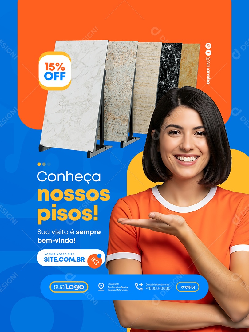 Loja de Pisos Conheça Nossos Pisos Social Media PSD Editável