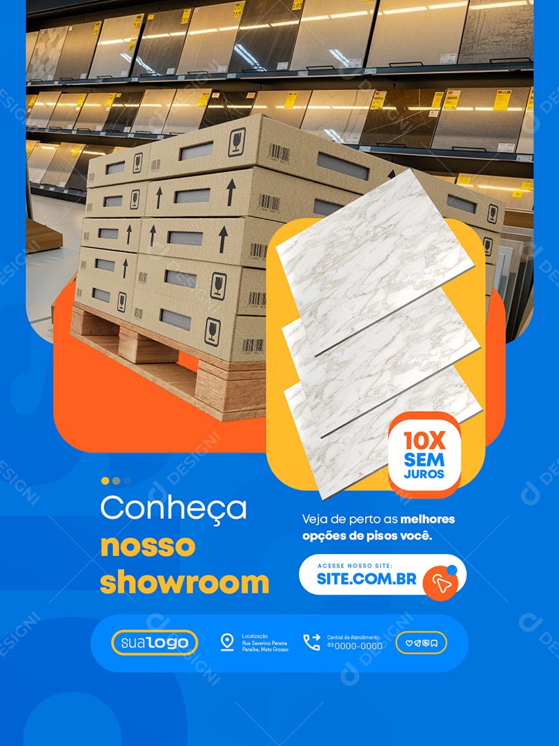 Loja de Pisos Conheça Nosso Showroom Social Media PSD Editável