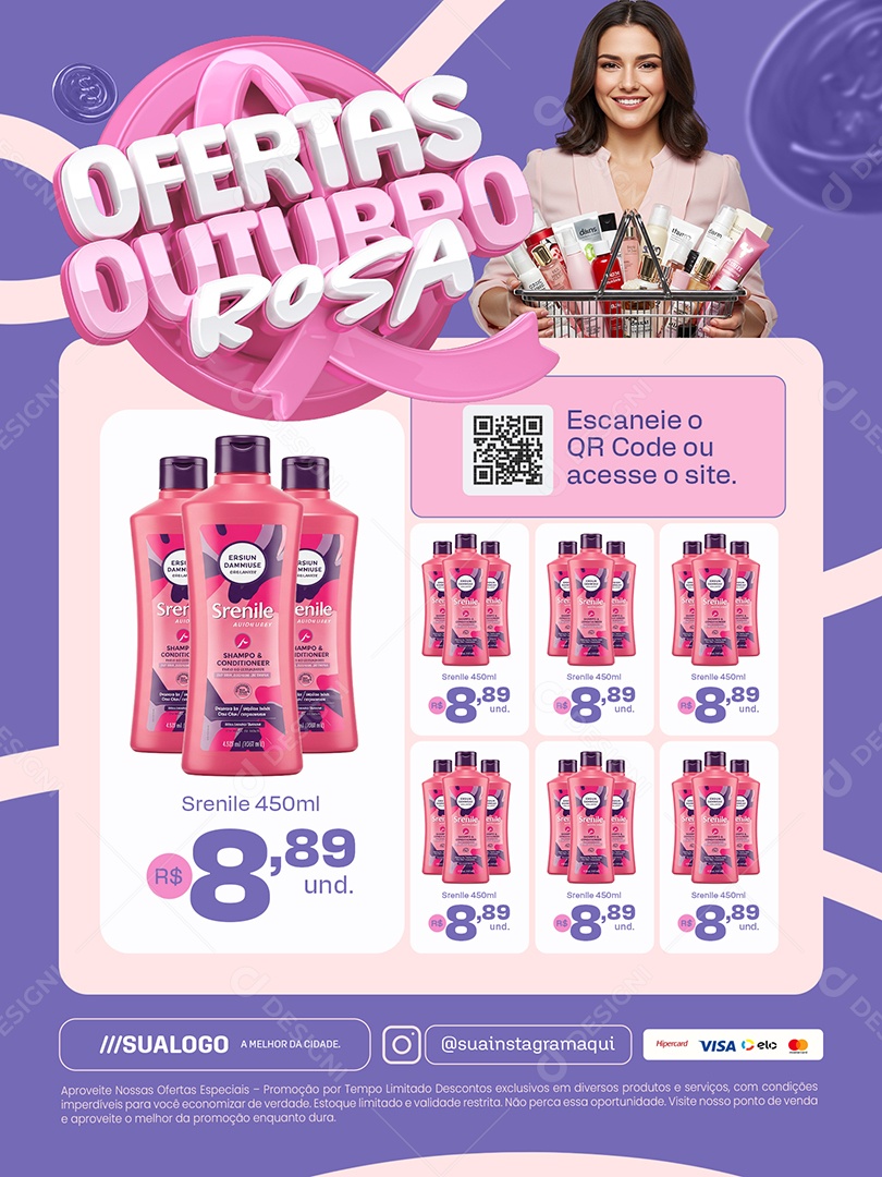 Ofertas Outubro Rosa Encarte Cremes Social Media PSD Editável