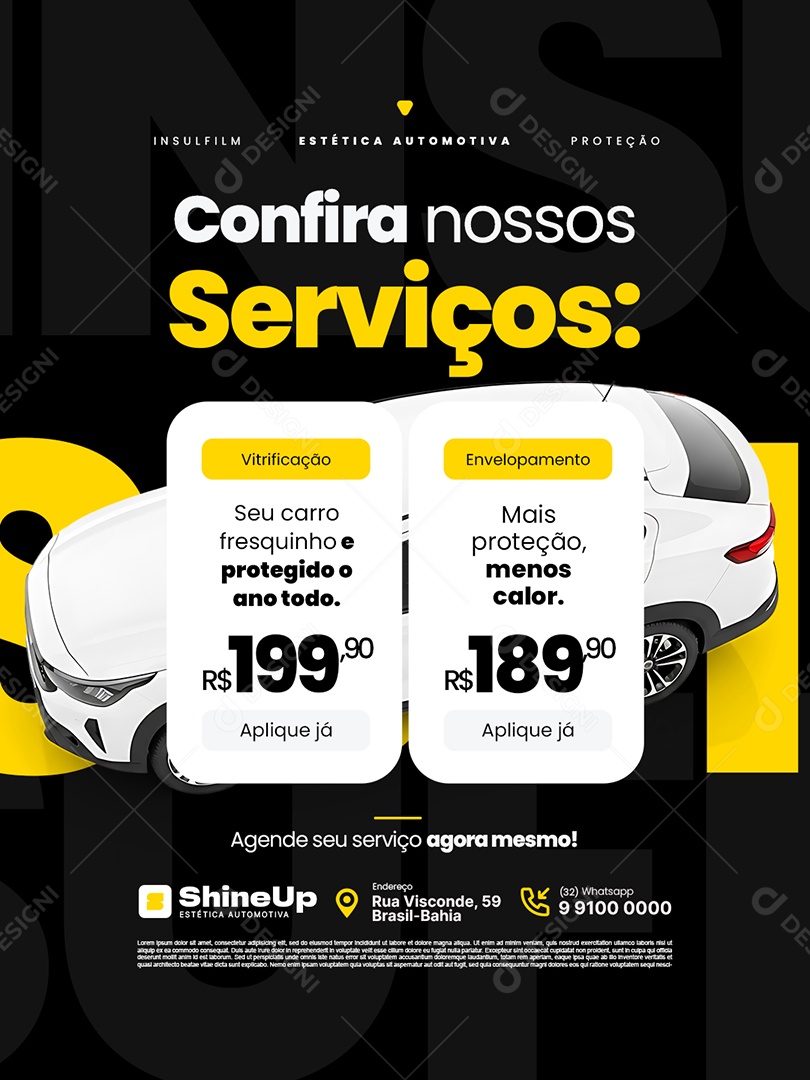 Insufilm Automotivo Confira Nossos Serviços Vitrificação Envelopamento Social Media PSD Editável