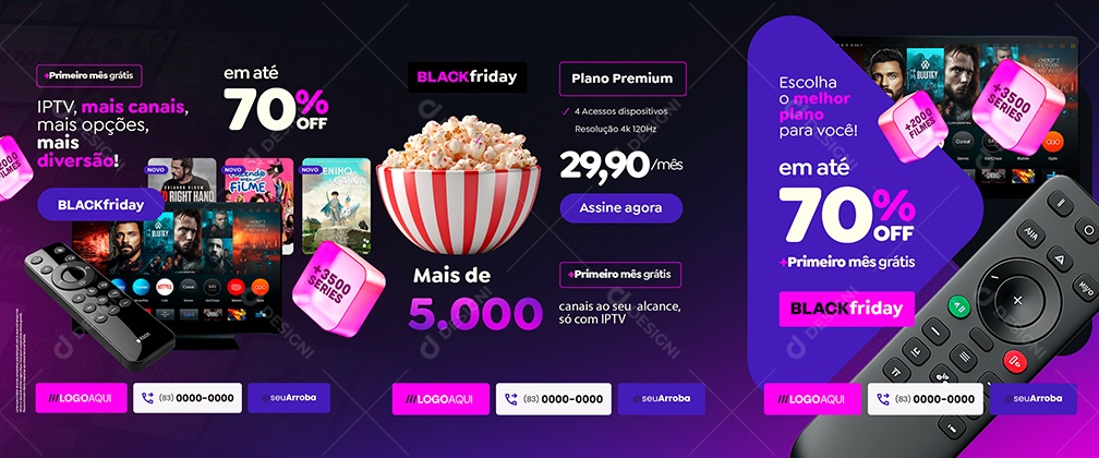 Carrossel IPTV Mais Canais Mais Opções Social Media PSD Editável