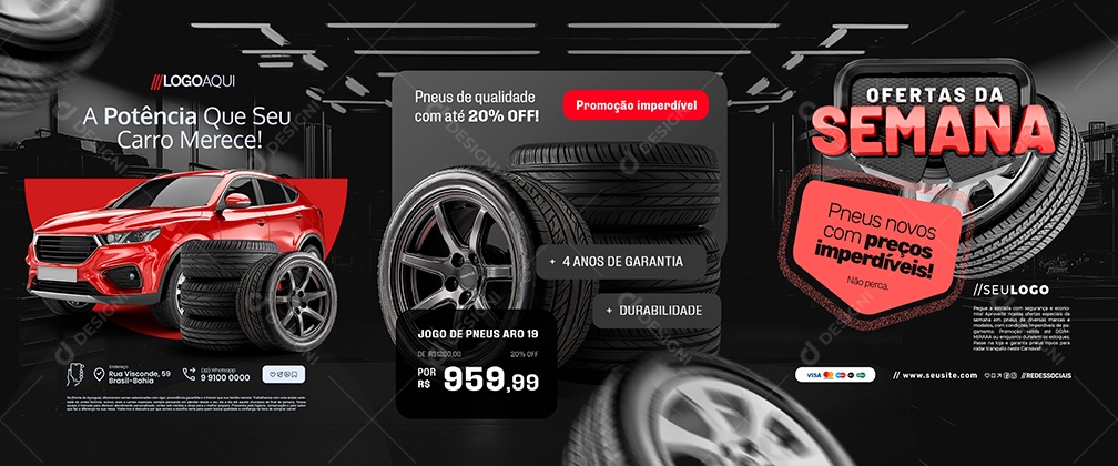 Carrossel Ofertas da Semana Pneus de Qualidade Social Media PSD Editável
