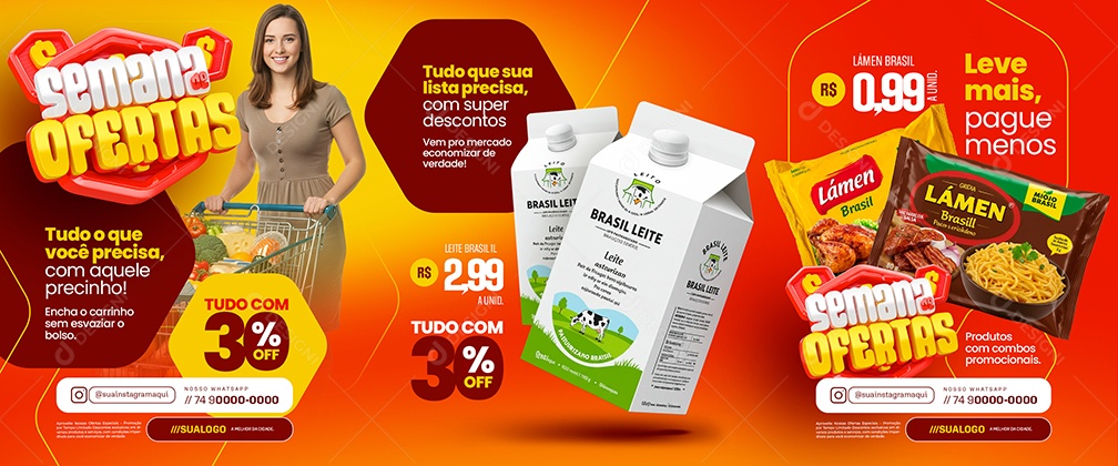 Carrossel Semana de Ofertas Supermercado Leve Mais Pague Menos Social Media PSD Editável