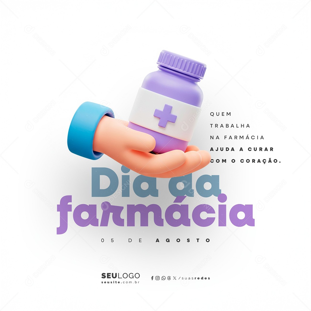 Dia da Farmácia 05 de Agosto Ajuda a Curar Social Media PSD Editável