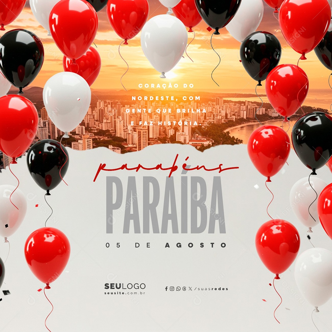 Dia do Aniversário de Fundação da Paraíba 05 de Agosto Coração do Nordeste Social Media PSD Editável