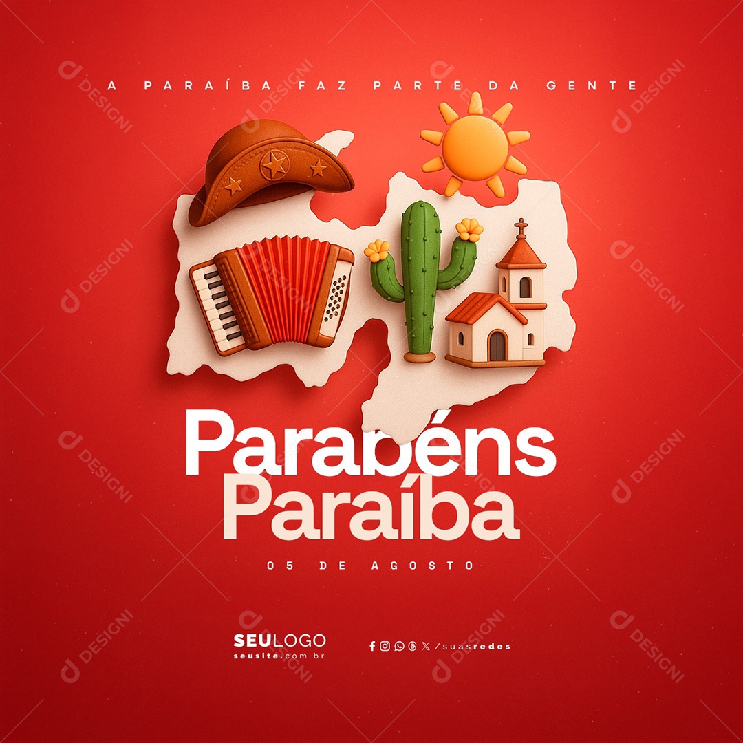 Dia do Aniversário de Fundação da Paraíba 05 de Agosto Parabéns Social Media PSD Editável