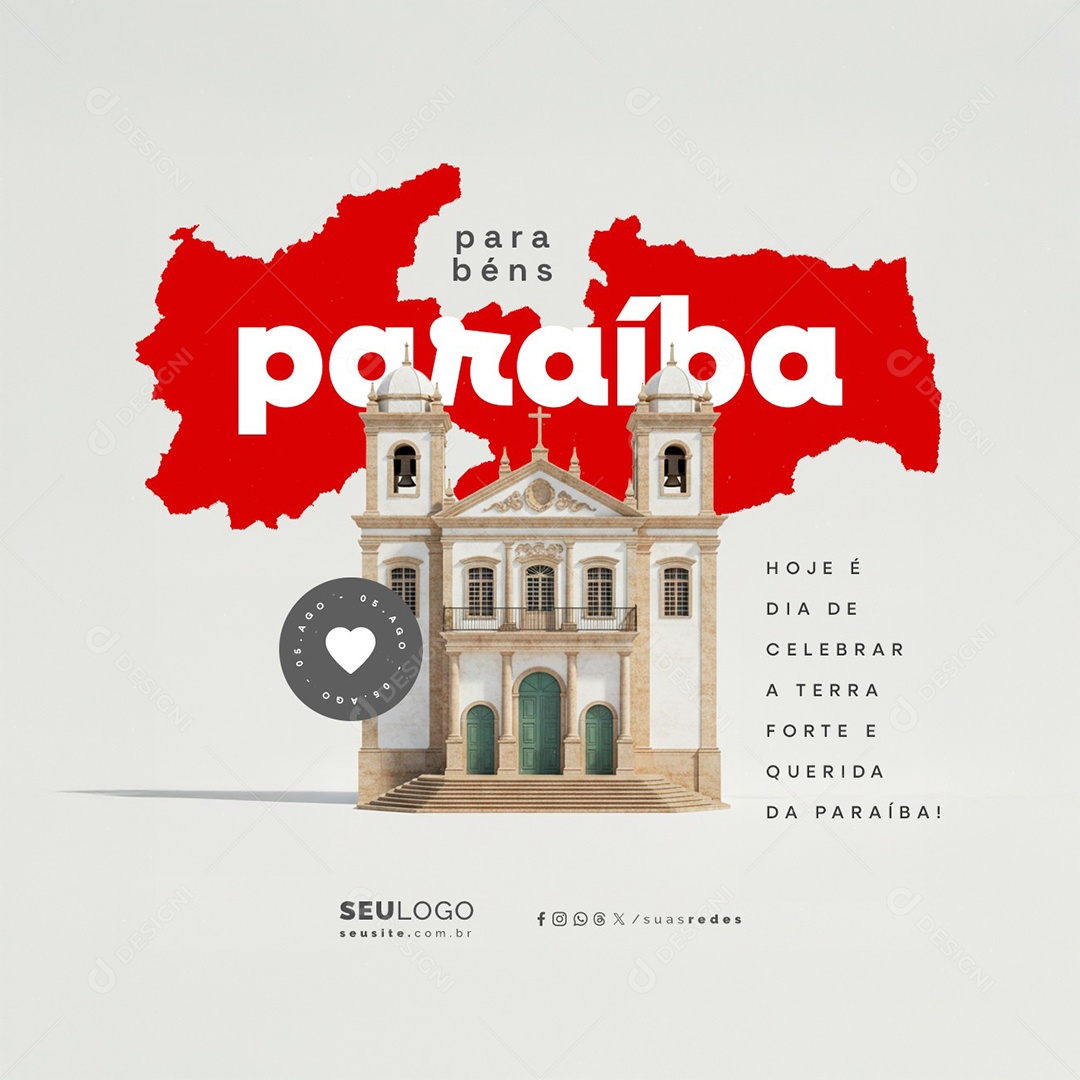 Dia do Aniversário de Fundação da Paraíba 05 de Agosto Parabéns Social Media PSD Editável