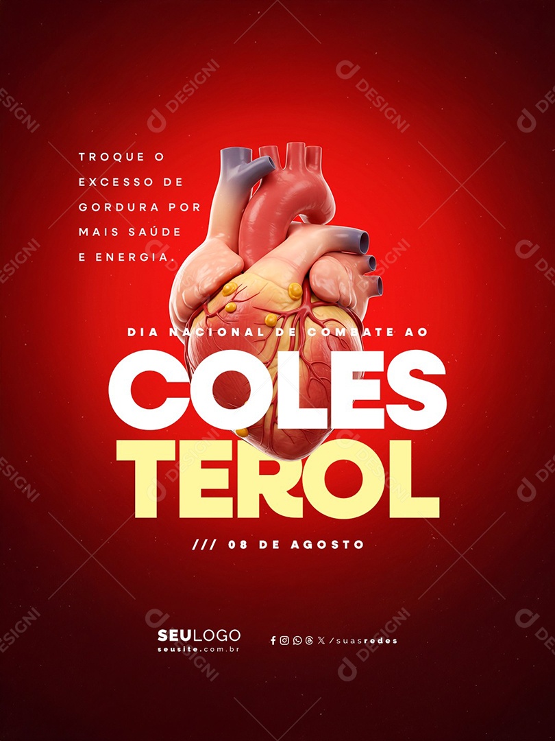Dia Nacional de Combate ao Colesterol 08 de Agosto Social Media PSD Editável
