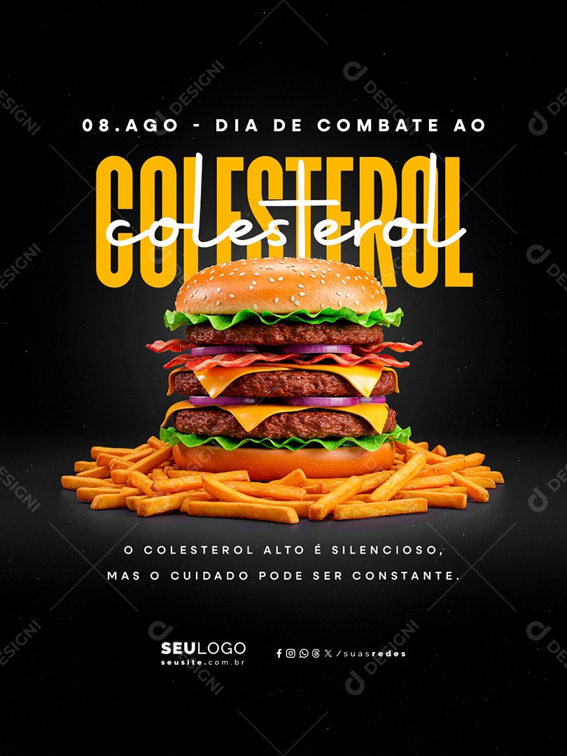 Dia de Combate ao Colesterol 08 de Agosto O Cuicado Pode Ser Constante Social Media PSD Editável